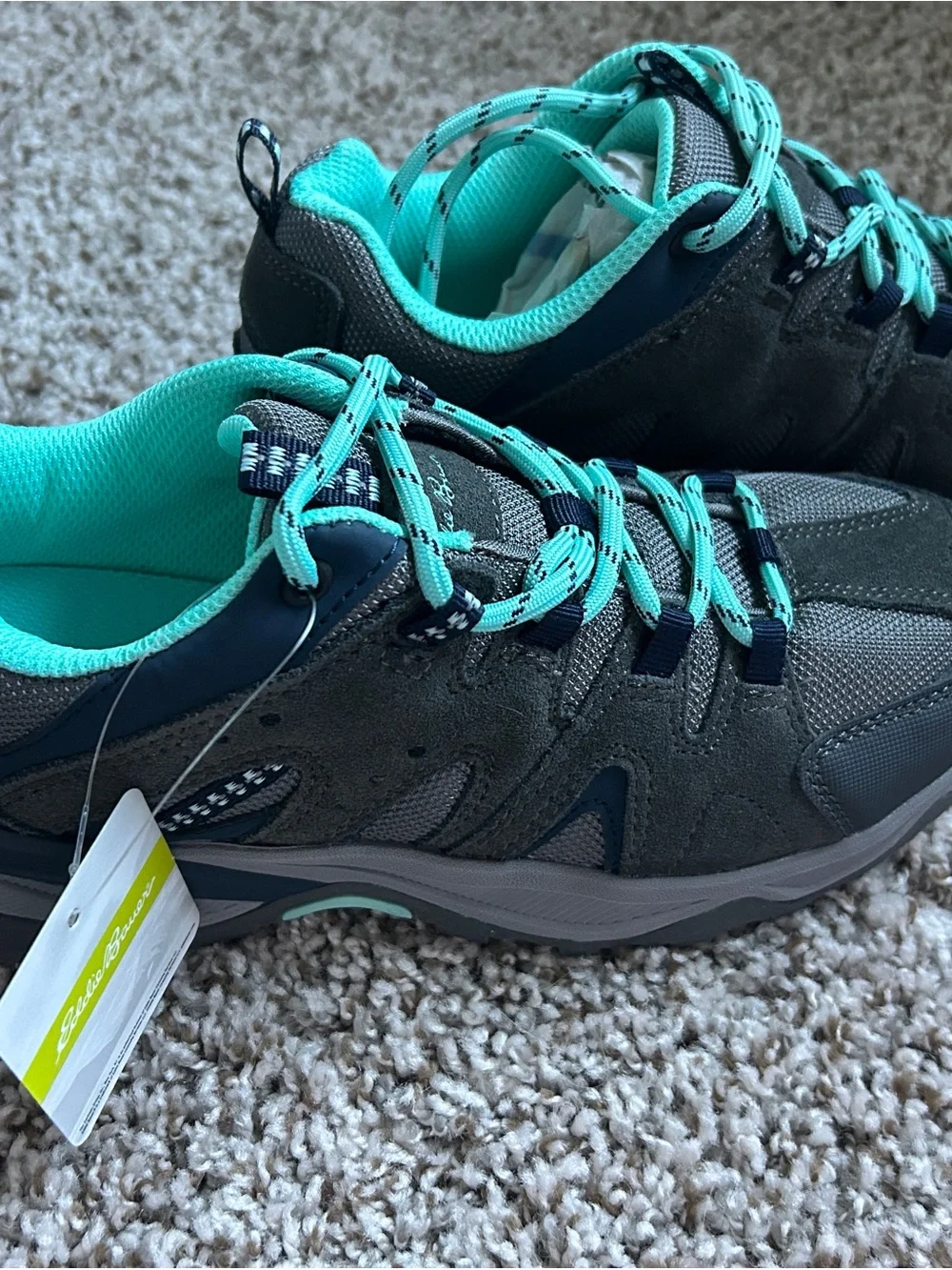Eddie Bauer Women’s Gray and Teal Lace-Up Hiking Shoes, NWT, size 8